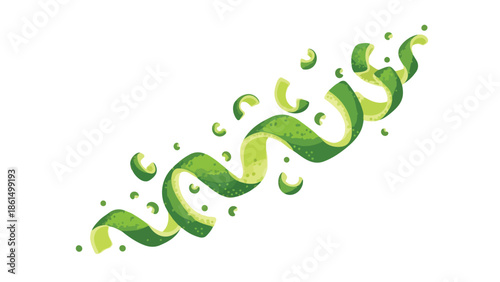 Vibrant lime zest spirals and fragments dance gracefully, illustrating freshness. Perfect for culinary art, drinks, and healthy branding, conveying