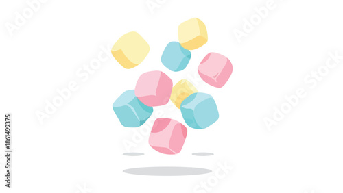Whimsical pastel blocks gracefully ascending, forming an enchanting, minimalist geometric spectacle on a pristine background, offering delightful
