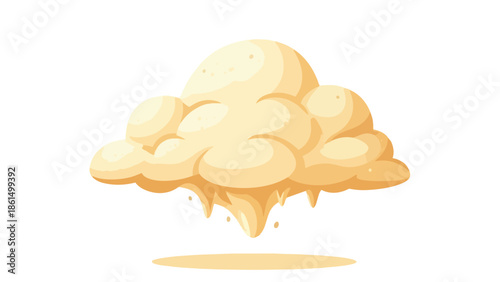 Vibrant cartoon illustration of a melting yellow cream cloud with smooth dripping liquid forming a soft puddle below it on a clean white background