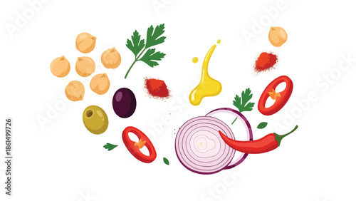 Vibrant culinary ingredients artfully arranged for a healthy and flavorful meal preparation