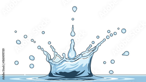 Dynamic liquid splash illustration depicting a captivating water crown and individual droplets