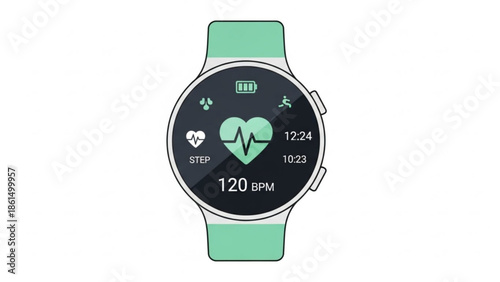 Modern smartwatch displaying heart rate and fitness metrics