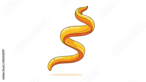 Vibrant yellow-orange curvilinear abstract design element isolated on white. A glossy, wavy, flowing, dynamic spiral illustration representing