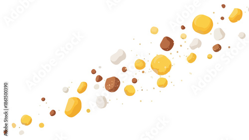 Playful sugary elements creating a diagonal swirl on bright white for delightful confectionery designs