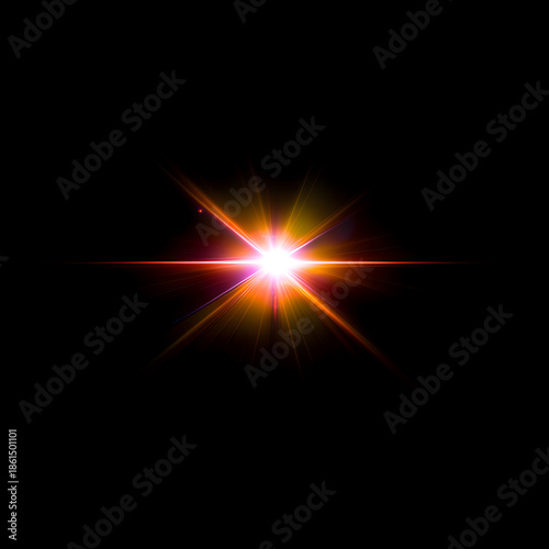 Fotografi Vibrant golden‑magenta sunray overlay with intense central star, horizontal hot