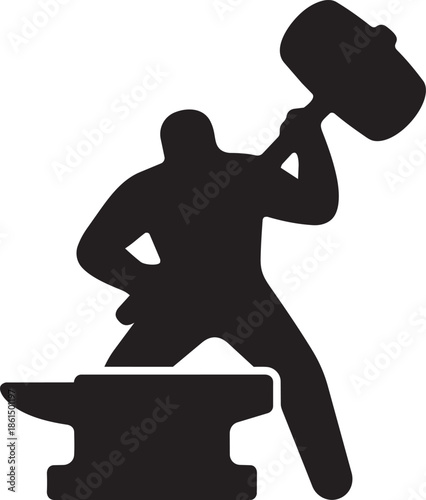 Blacksmith hammering metal on anvil silhouette icon
