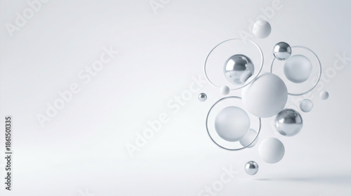 Abstract 3D geometric spheres and rings background for AI technology and digital business innovation.