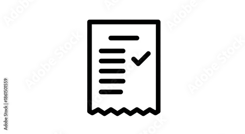 A simple black and white icon of a receipt with a checkmark