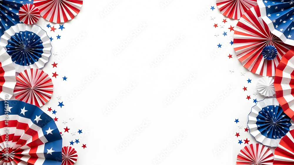 Obraz premium Patriotic background with red white and blue fireworks on white