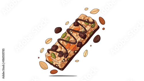 Nutrient-Rich Granola Bar with Seeds Nuts Chocolate Drizzle for Quick Sustained Energy