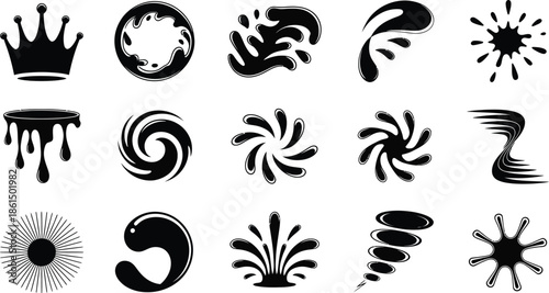 Abstract Fluid Splash Swirl Vector Shapes .