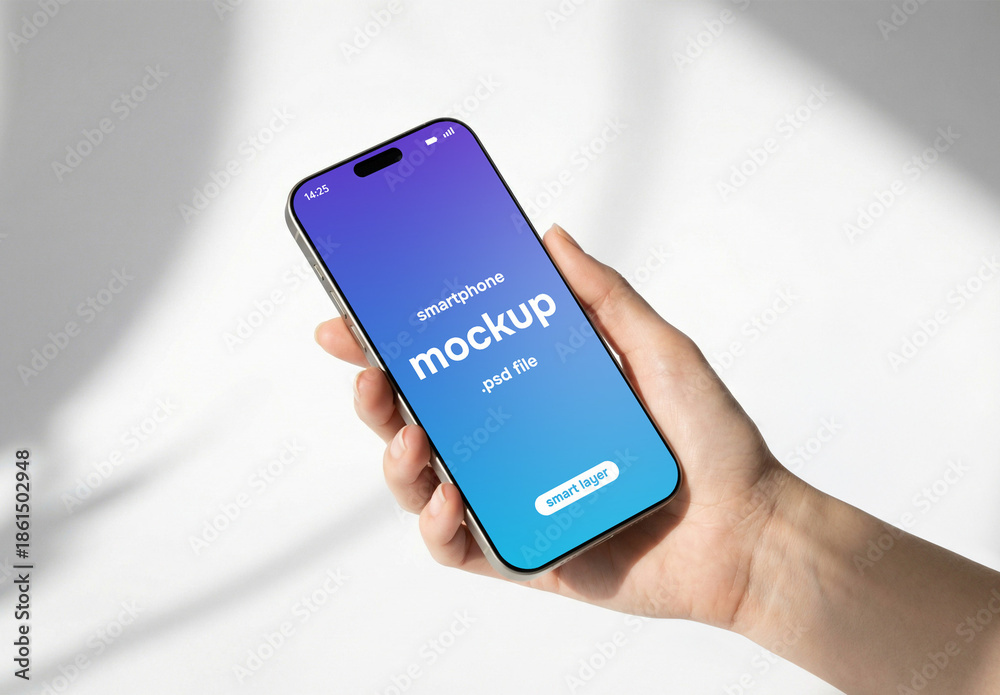 hand holding a smartphone - mockup Stock Template | Adobe Stock