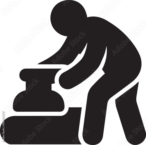 Potter processing clay on a pottery wheel icon vector illustration silhouette symbol