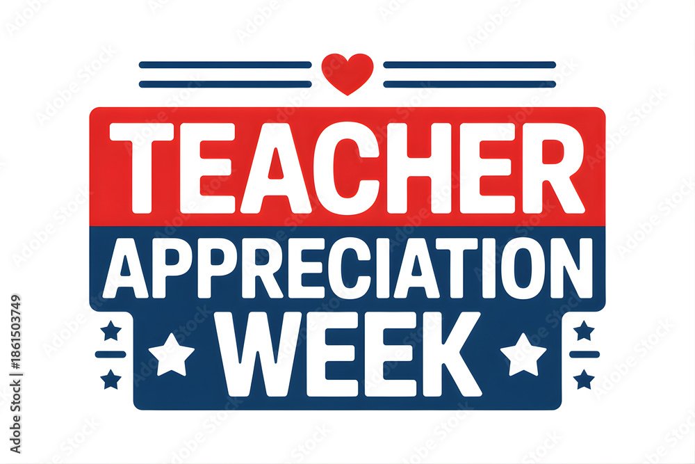Fototapeta premium Teacher Appreciation Week Red Blue Heart Banner Design