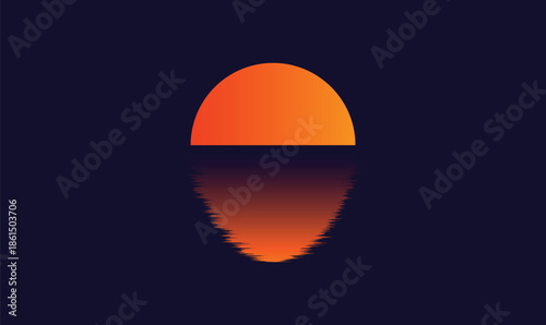 Sunset colors softly reflected on a dark blue background.