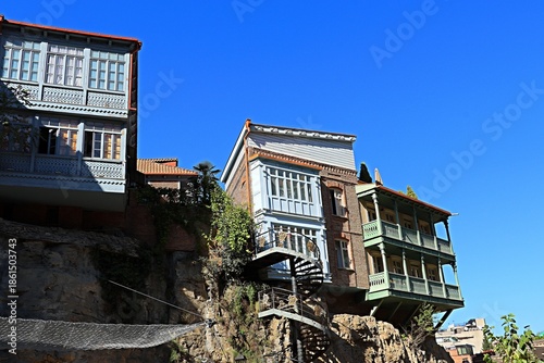 Architecture of the Old Town in Tbilisi, traditional houses in Tbilisi with balconies