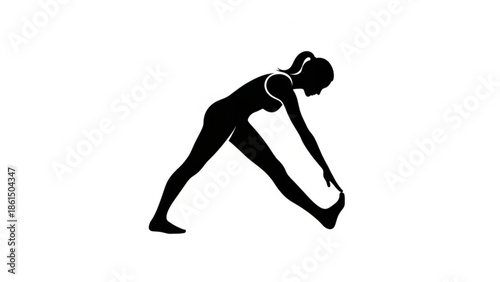 Woman in dynamic yoga pose stretching her leg