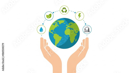 Eco friendly globe with hands protecting environment naturally