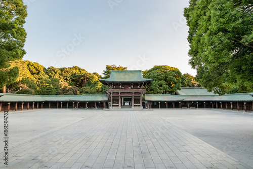 Photography Inner courtyard and gatehouse of the Meiji Shrine in Tokyo, Japan