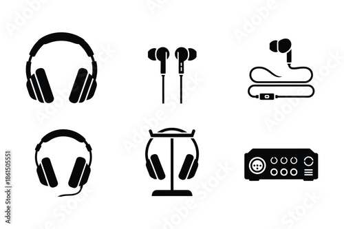 Audio Equipment Icons featuring Headphones and Earbuds