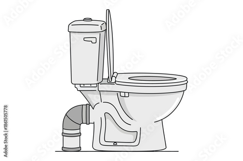 Bathroom toilet installation and plumbing system technical drawing