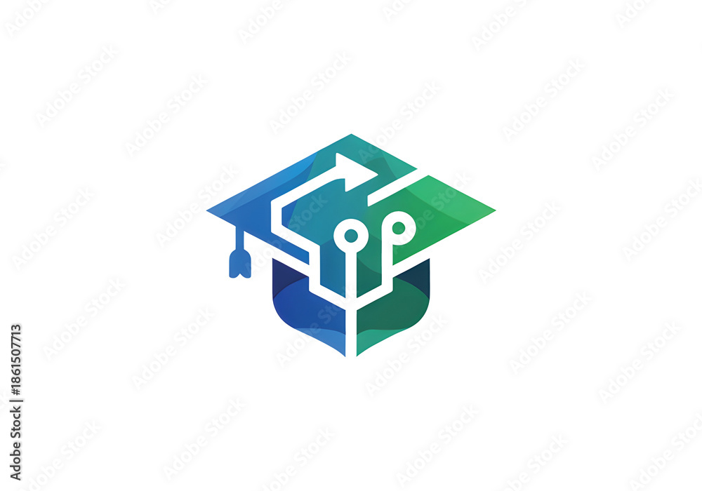 Naklejka premium Digital Education Logo PNG with Tech Elements Design Transparent Background