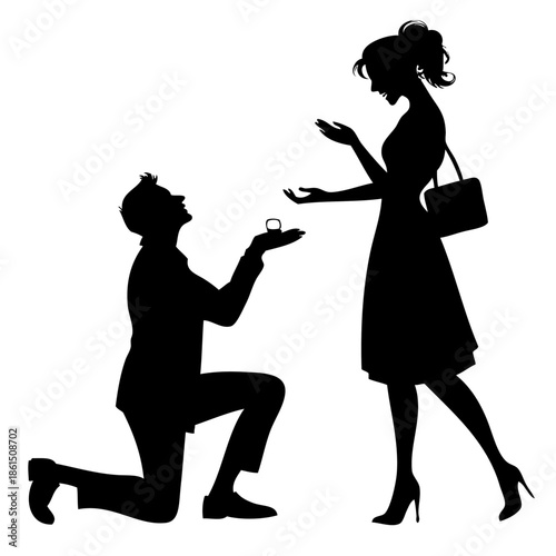 Man kneeling to propose with engagement ring