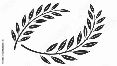 a delicate laurel wreath design featuring leafy branches forming a curved circular shape silhouette high quality