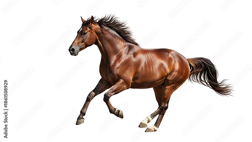Fototapeta premium Brown Horse Running Isolated on White Background
