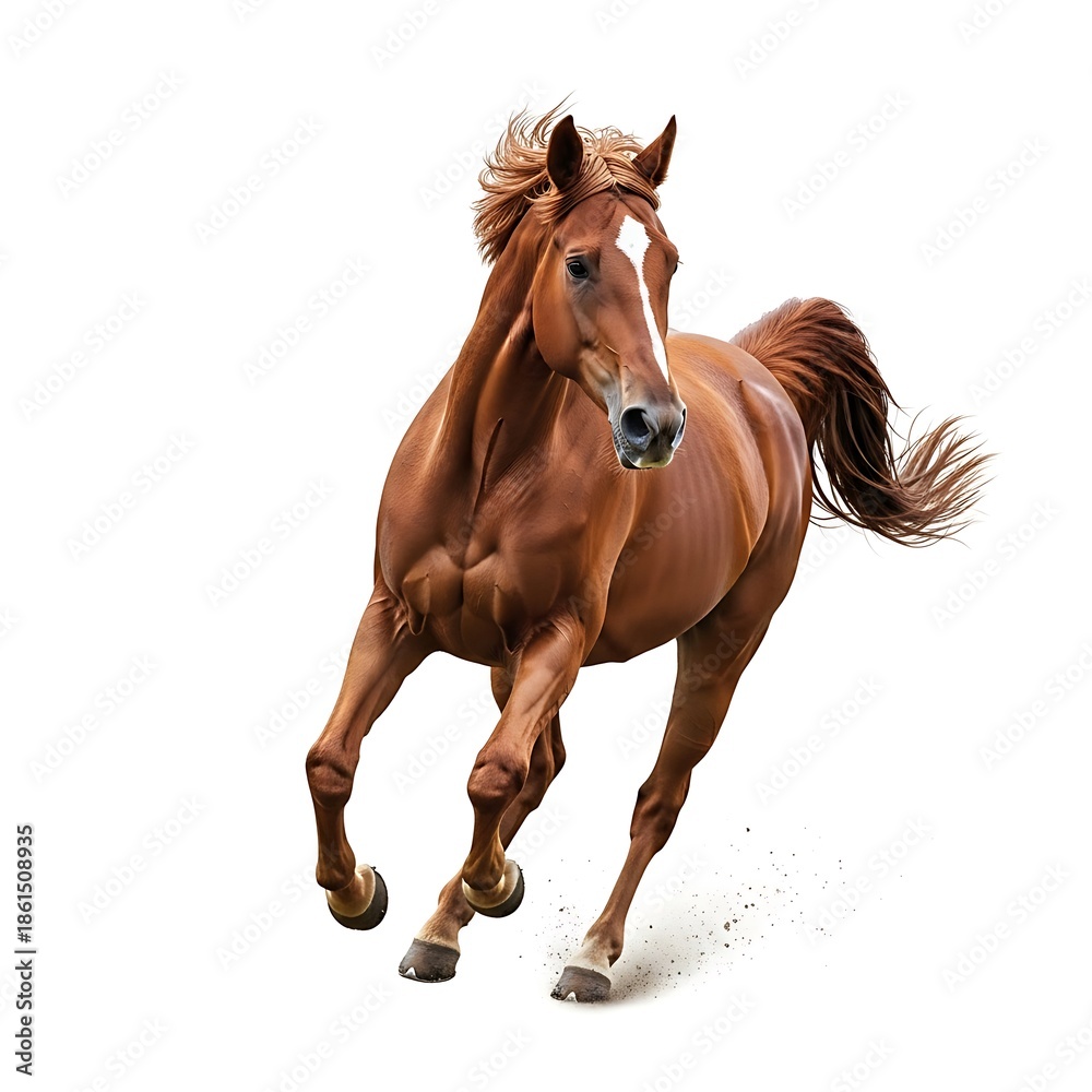 Obraz premium Brown Horse Running Isolated on White Background