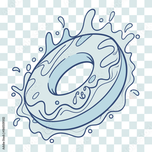 a light blue sketch of a pool float ring with splashing water around it silhouette