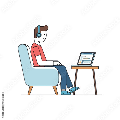 Man in Headphones Coding on Laptop While Sitting in Armchair