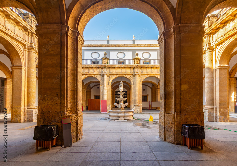 Naklejka premium Courtyard of former Royal Tobacco factory (today University) in Seville, Andalusia, Spain