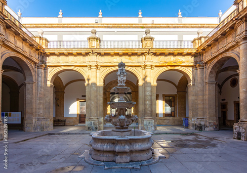 Courtyard of former Royal Tobacco factory (today University) in Seville, Andalusia, Spain
