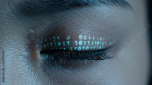 Cybernetic eye with circuit board & binary