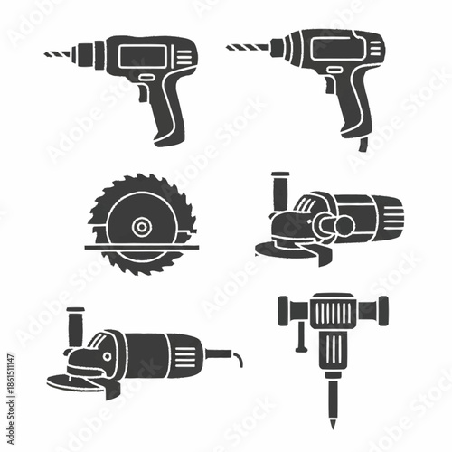 Collection of Power Tools Silhouettes for Construction and DIY Projects.