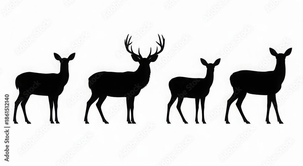 Fototapeta premium Majestic deer silhouettes collection representing wildlife nature forest animals vector 