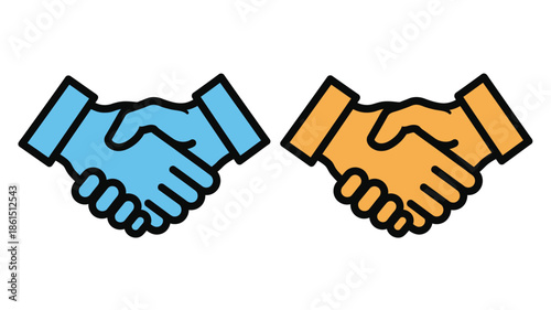 A colorful illustration depicting two hands engaged in a firm handshake