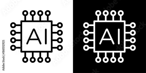 AI chip icon representing artificial intelligence hardware, neural processing, high speed computing, and smart technology systems.