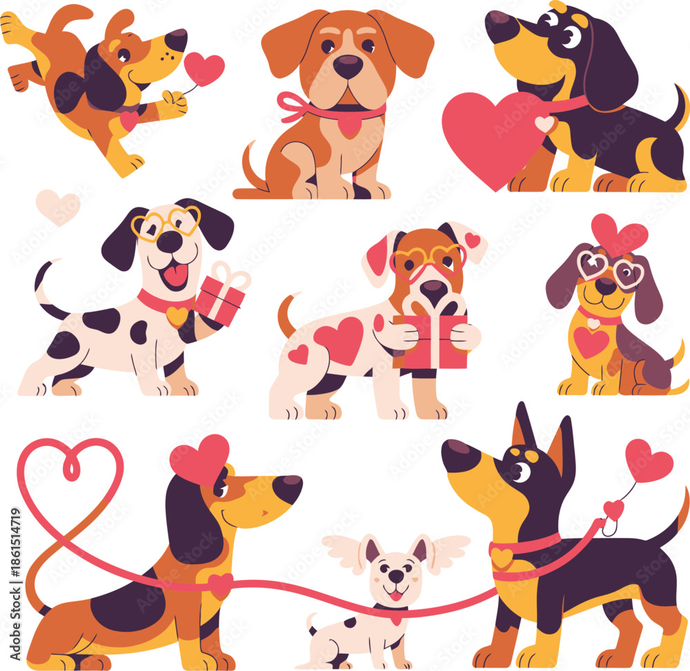 Obraz premium Cute Dogs with Hearts on Valentines Day