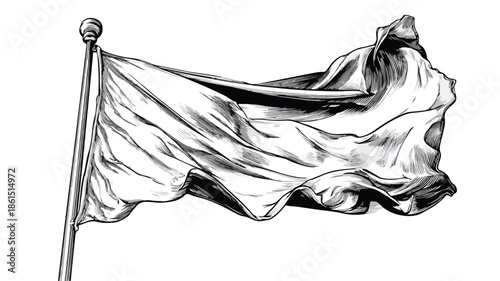 Dynamic Flying Flag Vector Isolated on White Background for Design Projects