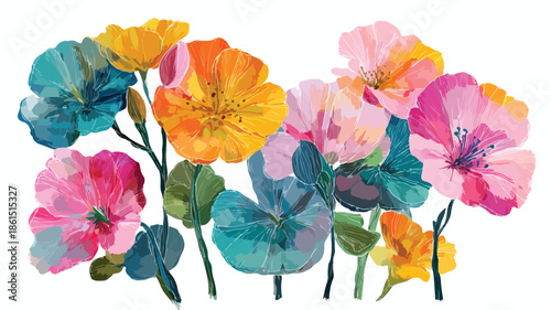 Professional Vector Painting of Isolated Flowers with Person in Outline