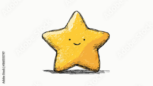 Smiling Yellow Star Vector with Outline Isolated Image