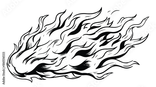 Dynamic Freehand Drawn Black and White Cartoon Fire Symbol