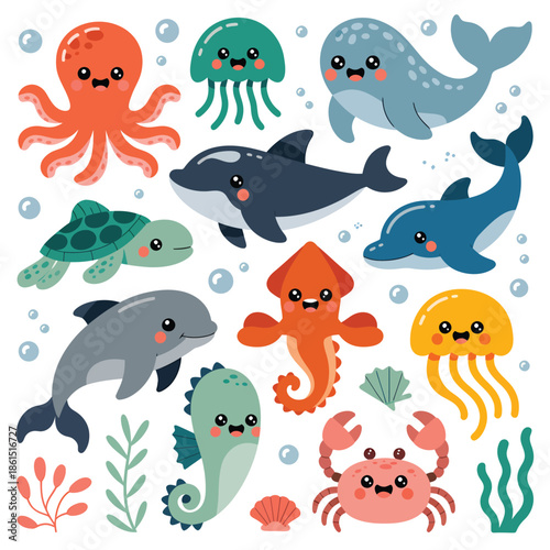 Colorful Sea Creatures Swimming Underwater