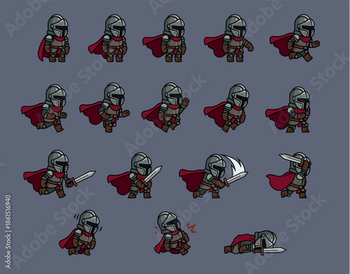 2D Knight Character Sprite Sheet with Run, Jump, Attack and Death Animations for Platformer Games