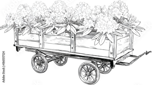 Washington State Coast Rhododendron Flower Cart Vector Illustration