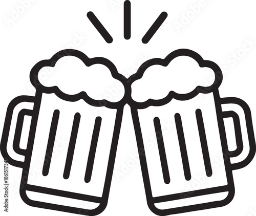 Two beer mugs clinking together with foam