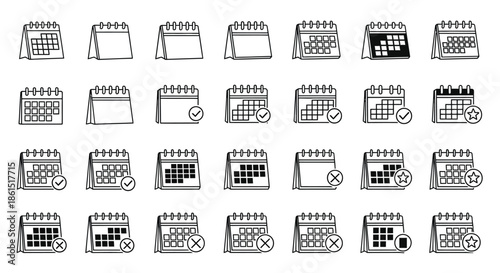 Set of calendar icons isolated on collection of vector outline symbols for event planning, schedule, appointment and reminder
