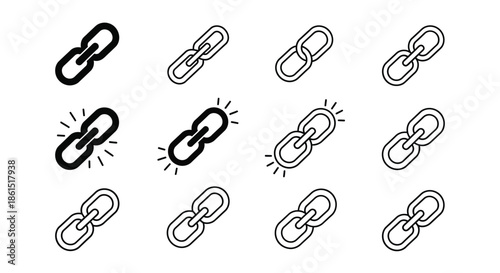 Collection of link line icons isolated on set of vector illustrations of connection, chain, and hyperlink symbols